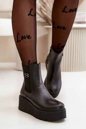 Zazoo 60498 Sieviešu puszābaki Chelsea zābaki ar platformu I Koturnie melnas krāsas 2