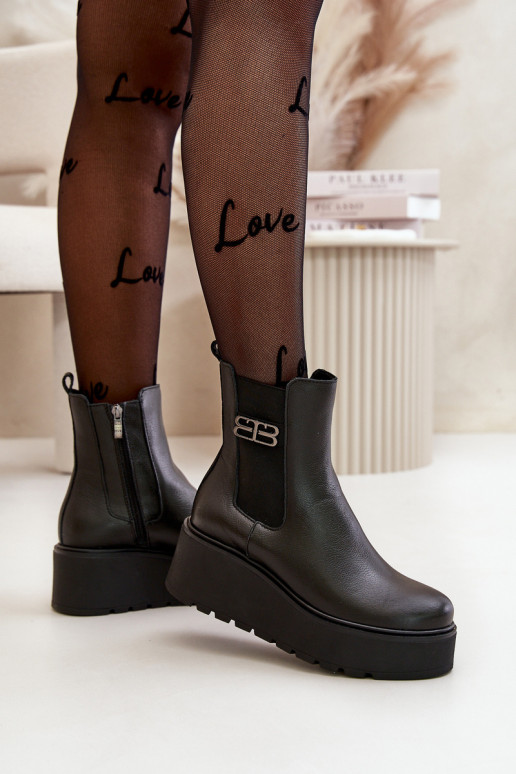Zazoo 60498 Sieviešu puszābaki Chelsea zābaki ar platformu I Koturnie melnas krāsas Zazoo 60498 Sieviešu puszābaki Chelsea zābaki ar platformu I Koturnie melnas krāsas