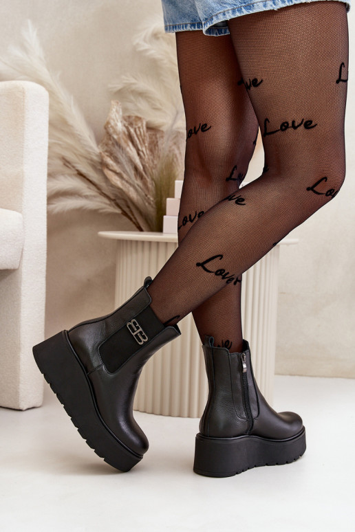 Zazoo 60498 Sieviešu puszābaki Chelsea zābaki ar platformu I Koturnie melnas krāsas Zazoo 60498 Sieviešu puszābaki Chelsea zābaki ar platformu I Koturnie melnas krāsas