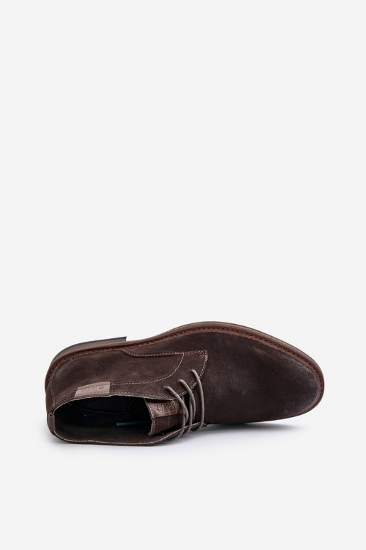 Zamšādas kurpes Vīriešiem šņorējami Big Star OO174145 tumši brūnas krāsas