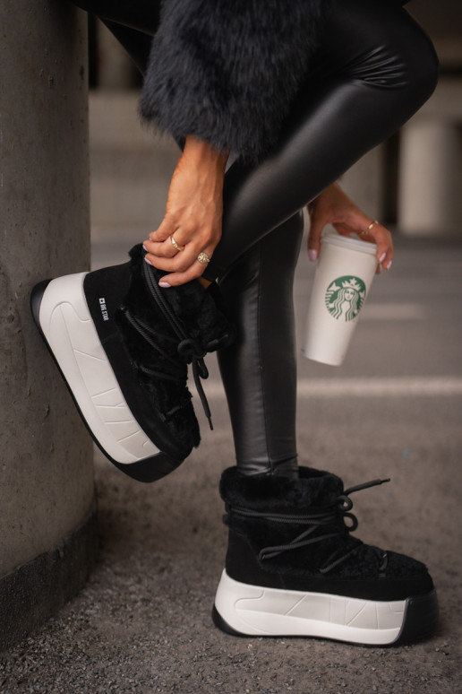 Āda sniega apavi Sieviešu Uz biezas zoles ar kažokādu Big Star OO274A206 melnas krāsas Āda sniega apavi Sieviešu Uz biezas zoles ar kažokādu Big Star OO274A206 melnas krāsas