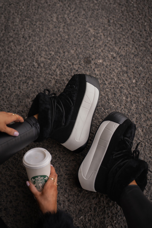 Āda sniega apavi Sieviešu Uz biezas zoles ar kažokādu Big Star OO274A206 melnas krāsas Āda sniega apavi Sieviešu Uz biezas zoles ar kažokādu Big Star OO274A206 melnas krāsas