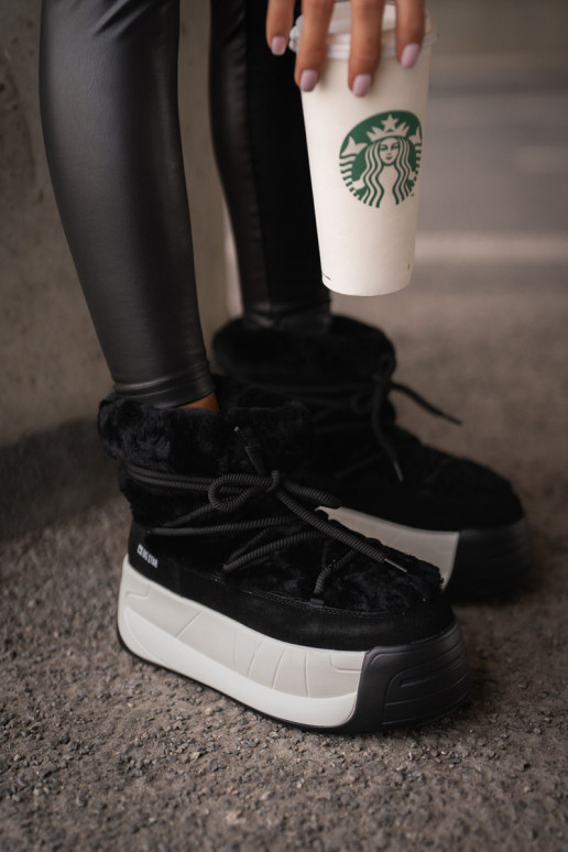 Āda sniega apavi Sieviešu Uz biezas zoles ar kažokādu Big Star OO274A206 melnas krāsas Āda sniega apavi Sieviešu Uz biezas zoles ar kažokādu Big Star OO274A206 melnas krāsas