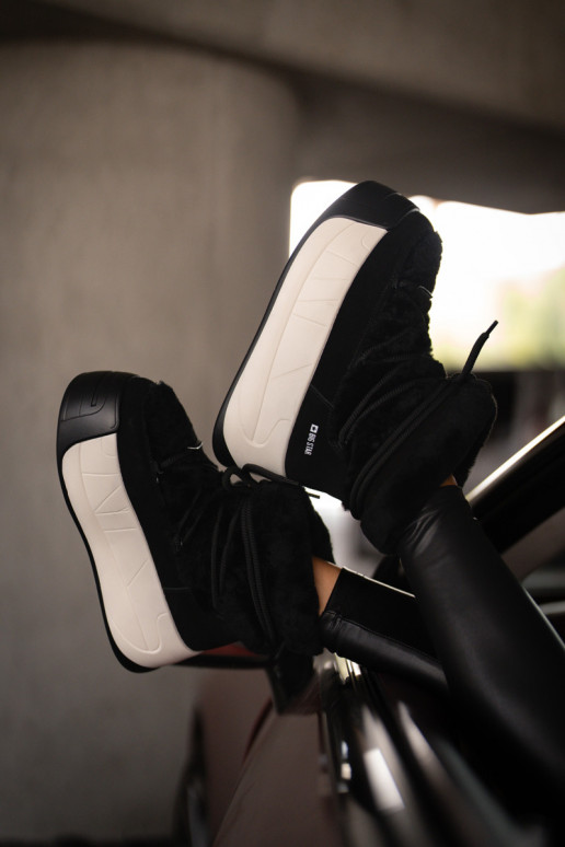 Āda sniega apavi Sieviešu Uz biezas zoles ar kažokādu Big Star OO274A206 melnas krāsas Āda sniega apavi Sieviešu Uz biezas zoles ar kažokādu Big Star OO274A206 melnas krāsas