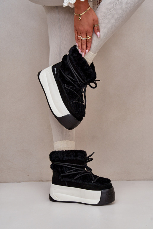 Āda sniega apavi Sieviešu Uz biezas zoles ar kažokādu Big Star OO274A206 melnas krāsas Āda sniega apavi Sieviešu Uz biezas zoles ar kažokādu Big Star OO274A206 melnas krāsas