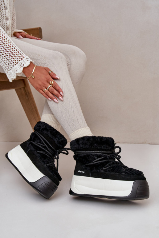 Āda sniega apavi Sieviešu Uz biezas zoles ar kažokādu Big Star OO274A206 melnas krāsas Āda sniega apavi Sieviešu Uz biezas zoles ar kažokādu Big Star OO274A206 melnas krāsas