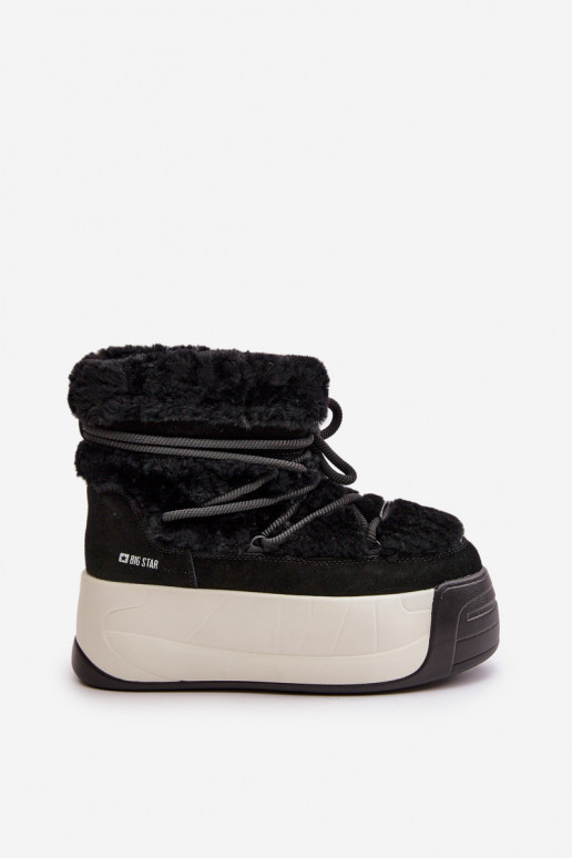 Āda sniega apavi Sieviešu Uz biezas zoles ar kažokādu Big Star OO274A206 melnas krāsas Āda sniega apavi Sieviešu Uz biezas zoles ar kažokādu Big Star OO274A206 melnas krāsas