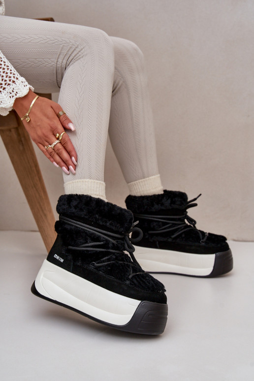 Āda sniega apavi Sieviešu Uz biezas zoles ar kažokādu Big Star OO274A206 melnas krāsas Āda sniega apavi Sieviešu Uz biezas zoles ar kažokādu Big Star OO274A206 melnas krāsas