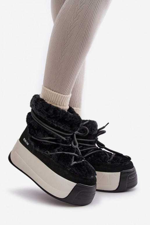 Āda sniega apavi Sieviešu Uz biezas zoles ar kažokādu Big Star OO274A206 melnas krāsas Āda sniega apavi Sieviešu Uz biezas zoles ar kažokādu Big Star OO274A206 melnas krāsas