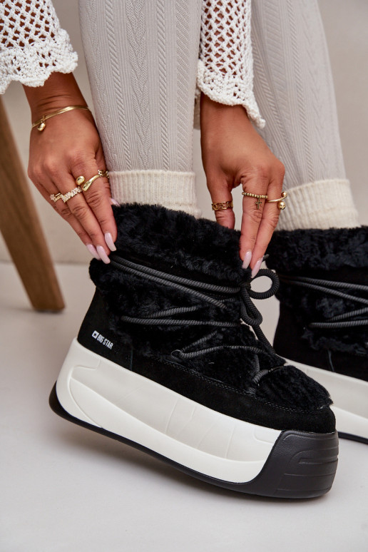 Āda sniega apavi Sieviešu Uz biezas zoles ar kažokādu Big Star OO274A206 melnas krāsas Āda sniega apavi Sieviešu Uz biezas zoles ar kažokādu Big Star OO274A206 melnas krāsas