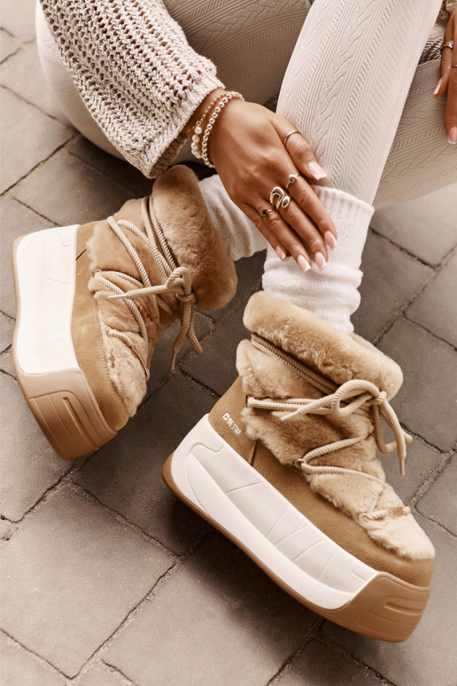 Āda sniega apavi Sieviešu Uz biezas zoles ar kažokādu Big Star OO274A207 brūnas krāsas Āda sniega apavi Sieviešu Uz biezas zoles ar kažokādu Big Star OO274A207 brūnas krāsas