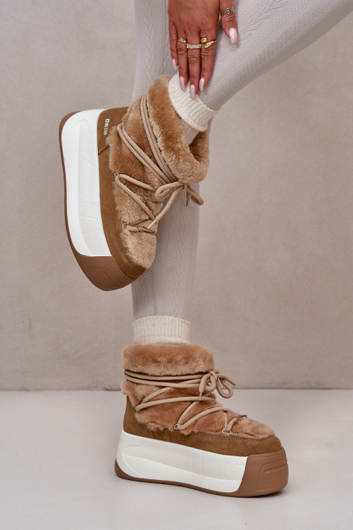 Āda sniega apavi Sieviešu Uz biezas zoles ar kažokādu Big Star OO274A207 brūnas krāsas Āda sniega apavi Sieviešu Uz biezas zoles ar kažokādu Big Star OO274A207 brūnas krāsas