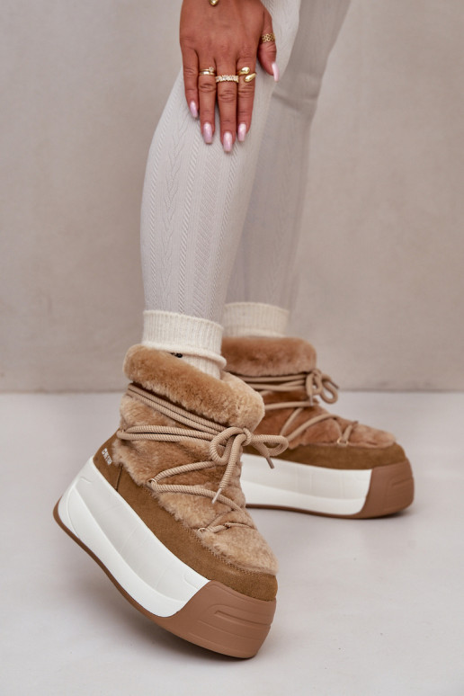 Āda sniega apavi Sieviešu Uz biezas zoles ar kažokādu Big Star OO274A207 brūnas krāsas Āda sniega apavi Sieviešu Uz biezas zoles ar kažokādu Big Star OO274A207 brūnas krāsas