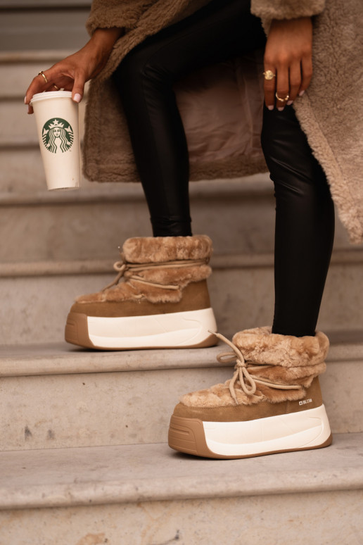 Āda sniega apavi Sieviešu Uz biezas zoles ar kažokādu Big Star OO274A207 brūnas krāsas Āda sniega apavi Sieviešu Uz biezas zoles ar kažokādu Big Star OO274A207 brūnas krāsas