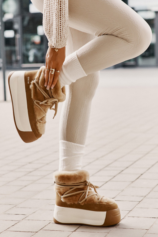 Āda sniega apavi Sieviešu Uz biezas zoles ar kažokādu Big Star OO274A207 brūnas krāsas Āda sniega apavi Sieviešu Uz biezas zoles ar kažokādu Big Star OO274A207 brūnas krāsas