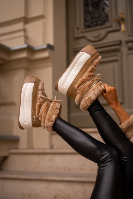 Āda sniega apavi Sieviešu Uz biezas zoles ar kažokādu Big Star OO274A207 brūnas krāsas Āda sniega apavi Sieviešu Uz biezas zoles ar kažokādu Big Star OO274A207 brūnas krāsas