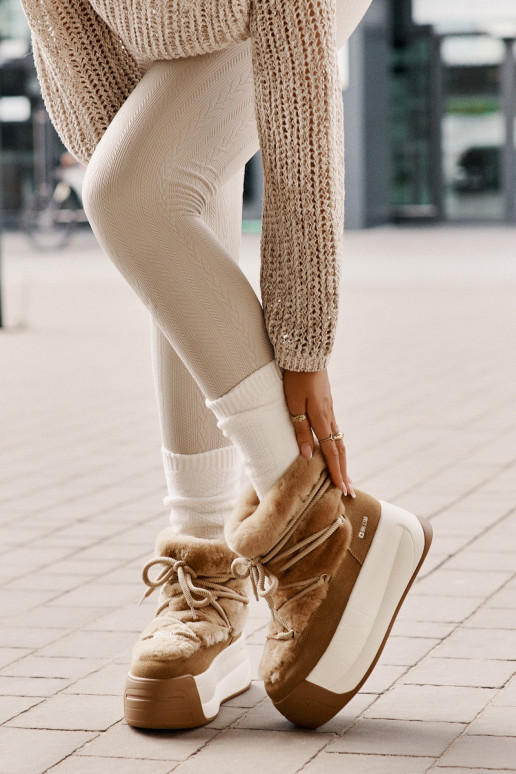 Āda sniega apavi Sieviešu Uz biezas zoles ar kažokādu Big Star OO274A207 brūnas krāsas Āda sniega apavi Sieviešu Uz biezas zoles ar kažokādu Big Star OO274A207 brūnas krāsas