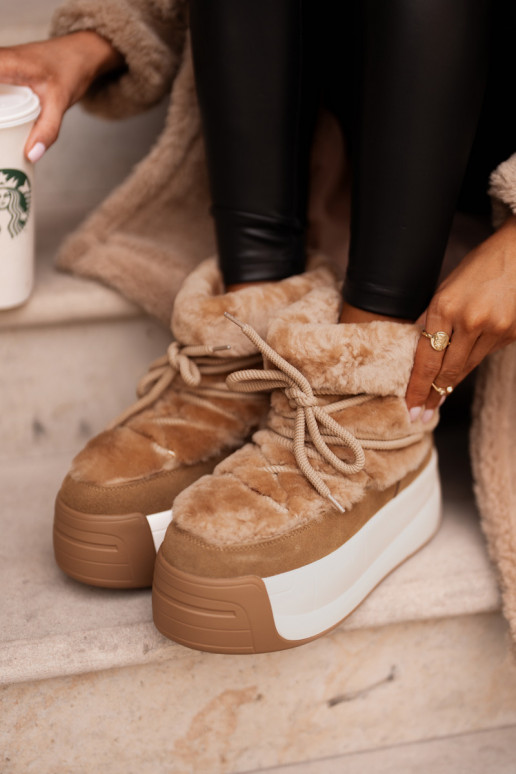 Āda sniega apavi Sieviešu Uz biezas zoles ar kažokādu Big Star OO274A207 brūnas krāsas Āda sniega apavi Sieviešu Uz biezas zoles ar kažokādu Big Star OO274A207 brūnas krāsas