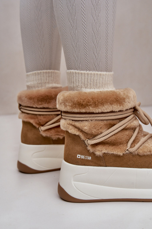 Āda sniega apavi Sieviešu Uz biezas zoles ar kažokādu Big Star OO274A207 brūnas krāsas Āda sniega apavi Sieviešu Uz biezas zoles ar kažokādu Big Star OO274A207 brūnas krāsas