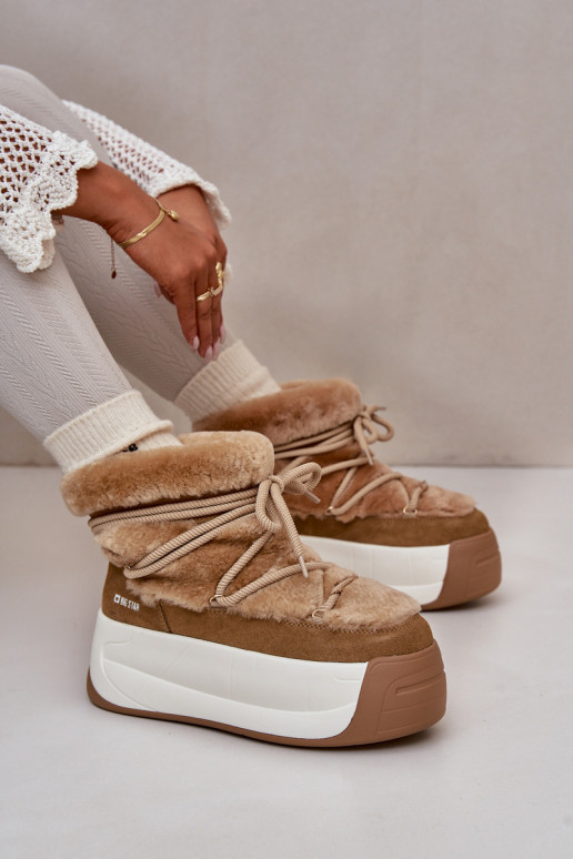 Āda sniega apavi Sieviešu Uz biezas zoles ar kažokādu Big Star OO274A207 brūnas krāsas Āda sniega apavi Sieviešu Uz biezas zoles ar kažokādu Big Star OO274A207 brūnas krāsas