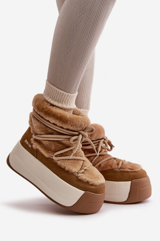 Āda sniega apavi Sieviešu Uz biezas zoles ar kažokādu Big Star OO274A207 brūnas krāsas Āda sniega apavi Sieviešu Uz biezas zoles ar kažokādu Big Star OO274A207 brūnas krāsas