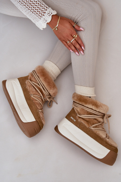 Āda sniega apavi Sieviešu Uz biezas zoles ar kažokādu Big Star OO274A207 brūnas krāsas Āda sniega apavi Sieviešu Uz biezas zoles ar kažokādu Big Star OO274A207 brūnas krāsas