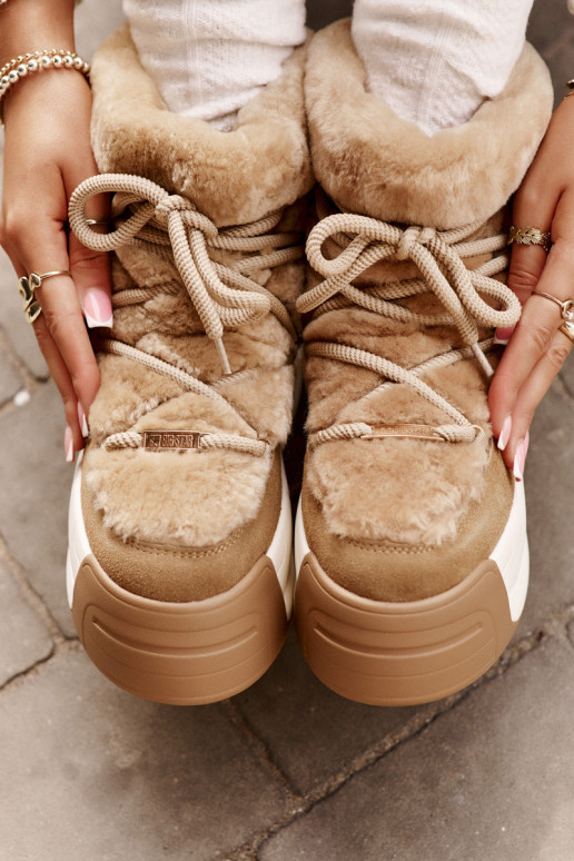 Āda sniega apavi Sieviešu Uz biezas zoles ar kažokādu Big Star OO274A207 brūnas krāsas Āda sniega apavi Sieviešu Uz biezas zoles ar kažokādu Big Star OO274A207 brūnas krāsas