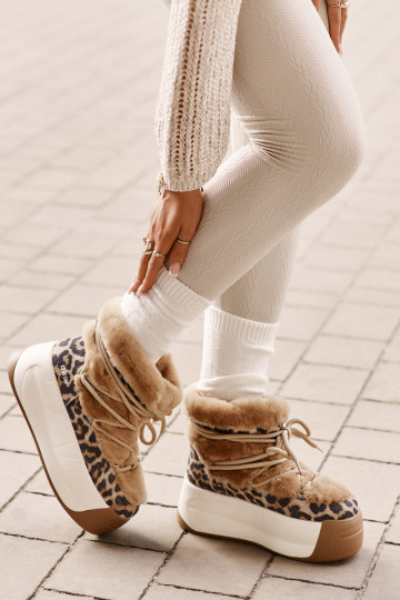 Āda sniega apavi Sieviešu Uz biezas zoles ar kažokādu ar leoparda kažokādas rakstu Big Star OO274A208 brūnas krāsas 2