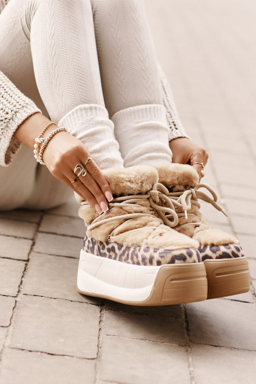 Āda sniega apavi Sieviešu Uz biezas zoles ar kažokādu ar leoparda kažokādas rakstu Big Star OO274A208 brūnas krāsas Āda sniega apavi Sieviešu Uz biezas zoles ar kažokādu ar leoparda kažokādas rakstu Big Star OO274A208 brūnas krāsas