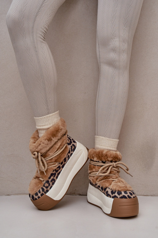 Āda sniega apavi Sieviešu Uz biezas zoles ar kažokādu ar leoparda kažokādas rakstu Big Star OO274A208 brūnas krāsas Āda sniega apavi Sieviešu Uz biezas zoles ar kažokādu ar leoparda kažokādas rakstu Big Star OO274A208 brūnas krāsas