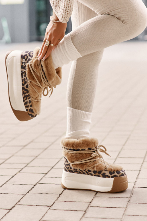 Āda sniega apavi Sieviešu Uz biezas zoles ar kažokādu ar leoparda kažokādas rakstu Big Star OO274A208 brūnas krāsas Āda sniega apavi Sieviešu Uz biezas zoles ar kažokādu ar leoparda kažokādas rakstu Big Star OO274A208 brūnas krāsas