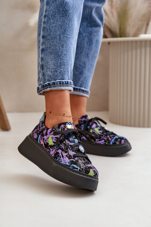 Āda sporta apavi ar platformu Tā irciejka 06191-05 Violeta krāsa Āda sporta apavi ar platformu Tā irciejka 06191-05 Violeta krāsa