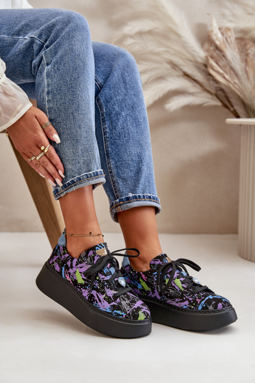 Āda sporta apavi ar platformu Tā irciejka 06191-05 Violeta krāsa Āda sporta apavi ar platformu Tā irciejka 06191-05 Violeta krāsa