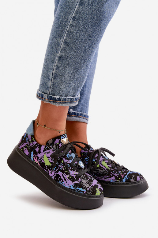 Āda sporta apavi ar platformu Tā irciejka 06191-05 Violeta krāsa Āda sporta apavi ar platformu Tā irciejka 06191-05 Violeta krāsa