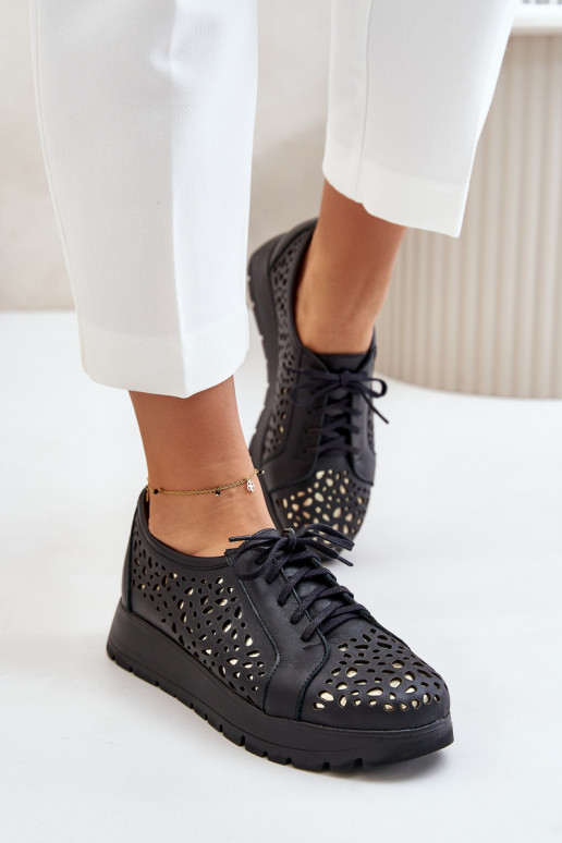 Zazoo 2973 Āda apavi ar platformu Ar ažūra rakstu melnas krāsas Zazoo 2973 Āda apavi ar platformu Ar ažūra rakstu melnas krāsas