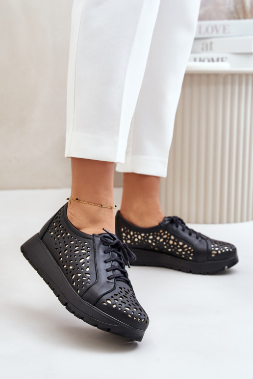 Zazoo 2973 Āda apavi ar platformu Ar ažūra rakstu melnas krāsas Zazoo 2973 Āda apavi ar platformu Ar ažūra rakstu melnas krāsas