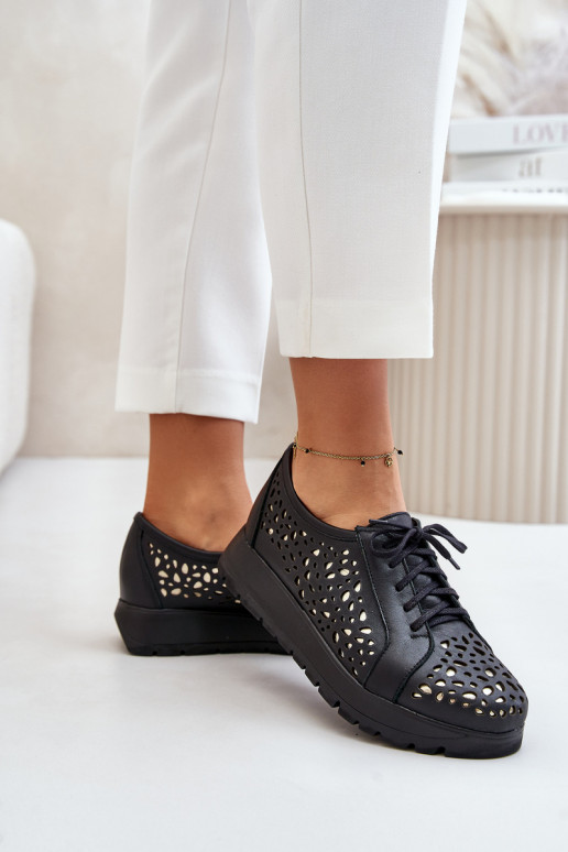 Zazoo 2973 Āda apavi ar platformu Ar ažūra rakstu melnas krāsas Zazoo 2973 Āda apavi ar platformu Ar ažūra rakstu melnas krāsas