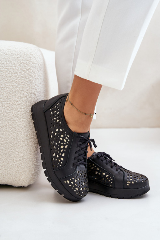 Zazoo 2973 Āda apavi ar platformu Ar ažūra rakstu melnas krāsas Zazoo 2973 Āda apavi ar platformu Ar ažūra rakstu melnas krāsas