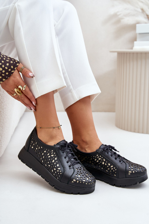 Zazoo 2973 Āda apavi ar platformu Ar ažūra rakstu melnas krāsas Zazoo 2973 Āda apavi ar platformu Ar ažūra rakstu melnas krāsas