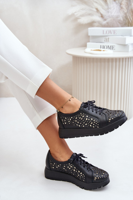 Zazoo 2973 Āda apavi ar platformu Ar ažūra rakstu melnas krāsas Zazoo 2973 Āda apavi ar platformu Ar ažūra rakstu melnas krāsas