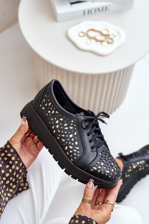 Zazoo 2973 Āda apavi ar platformu Ar ažūra rakstu melnas krāsas Zazoo 2973 Āda apavi ar platformu Ar ažūra rakstu melnas krāsas