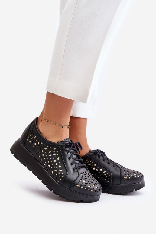 Zazoo 2973 Āda apavi ar platformu Ar ažūra rakstu melnas krāsas Zazoo 2973 Āda apavi ar platformu Ar ažūra rakstu melnas krāsas