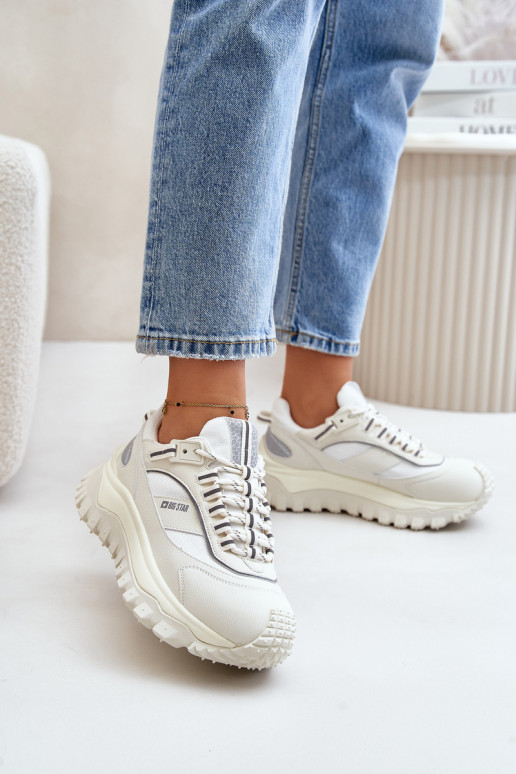 Āda Sneakers modeļa apavi Sieviešu ar platformu Big Star OO274A221 HI-POLY SYSTEM baltas krāsas Āda Sneakers modeļa apavi Sieviešu ar platformu Big Star OO274A221 HI-POLY SYSTEM baltas krāsas