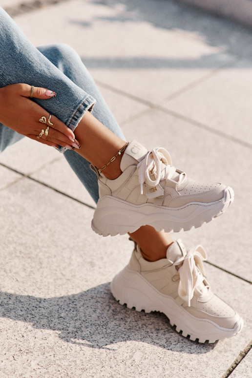 Sieviešu Āda Sneakers modeļa apavi smilšu krāsas CheBello 4583