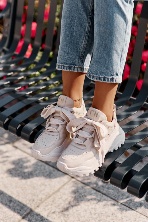 Sieviešu Āda Sneakers modeļa apavi smilšu krāsas CheBello 4583