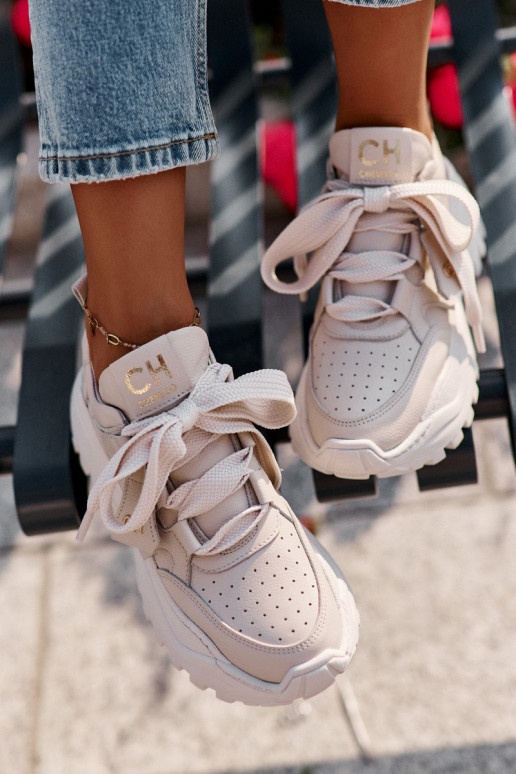 Sieviešu Āda Sneakers modeļa apavi smilšu krāsas CheBello 4583
