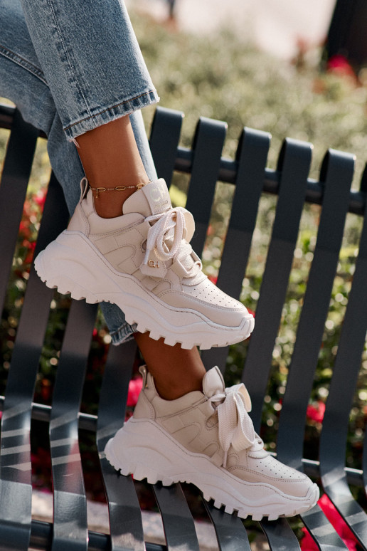 Sieviešu Āda Sneakers modeļa apavi smilšu krāsas CheBello 4583