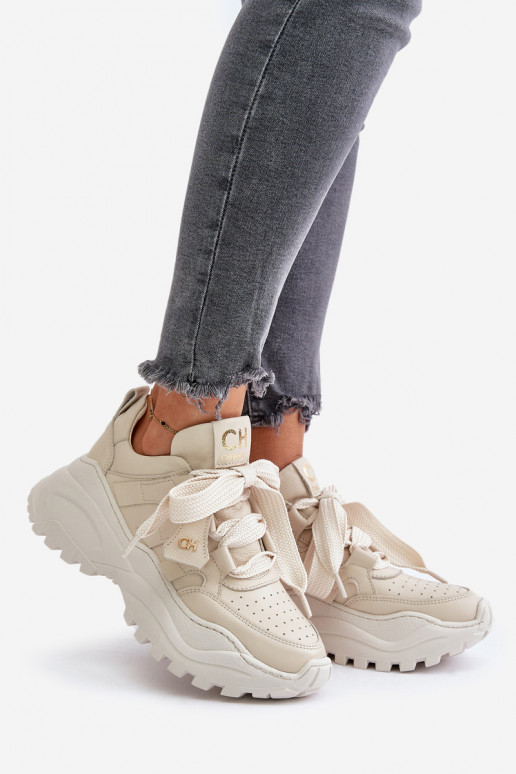 Sieviešu Āda Sneakers modeļa apavi smilšu krāsas CheBello 4583