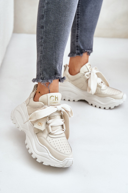 Sieviešu Āda Sneakers modeļa apavi smilšu krāsas CheBello 4583