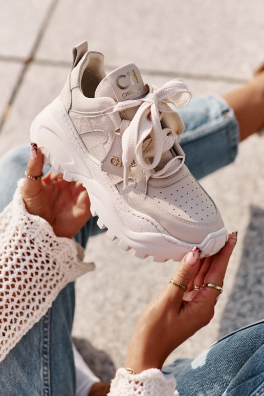 Sieviešu Āda Sneakers modeļa apavi smilšu krāsas CheBello 4583
